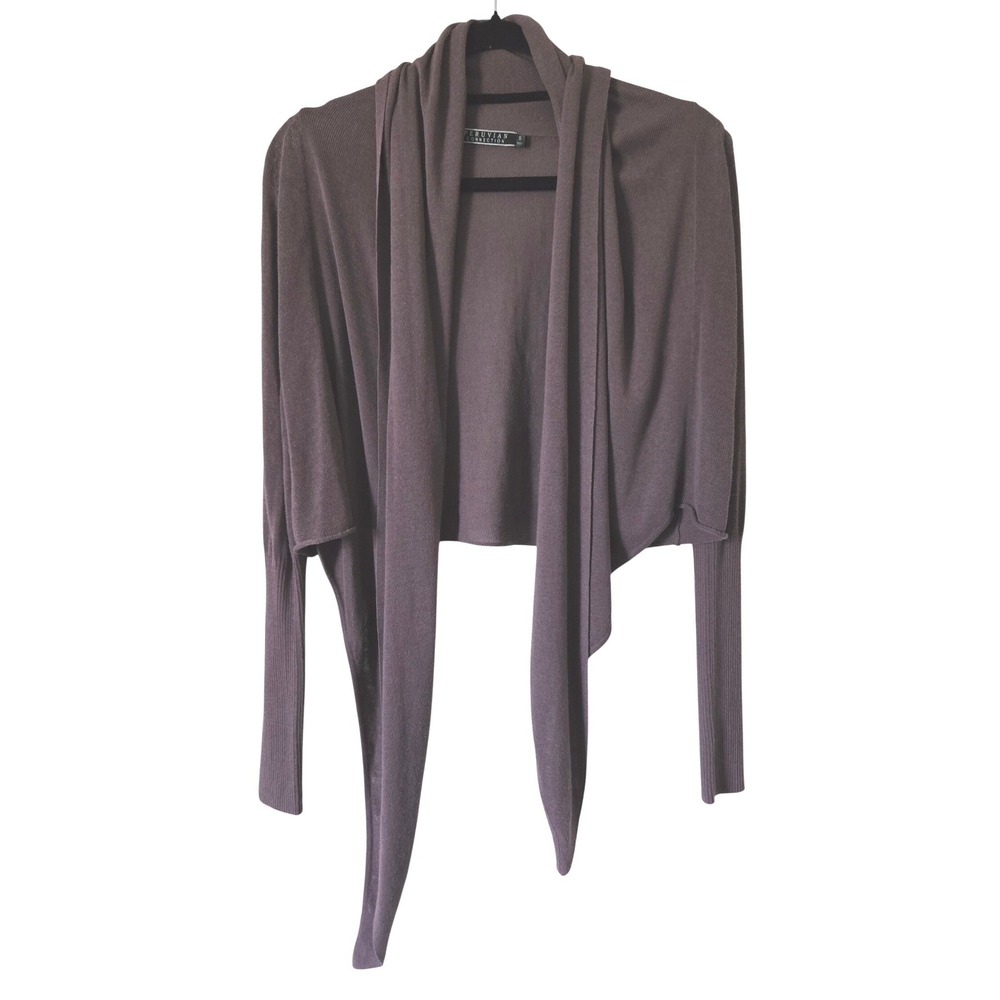 Peruvian Connection S Cardigan Women Purple Pima Cotton Bamboo Draped Shawl Neck